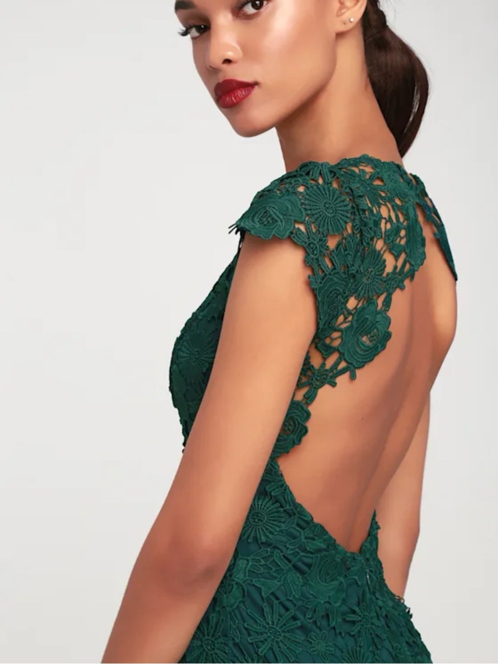 Lulu's Emerald Green Crochet Lace Fit-and-Flare Mini Dress